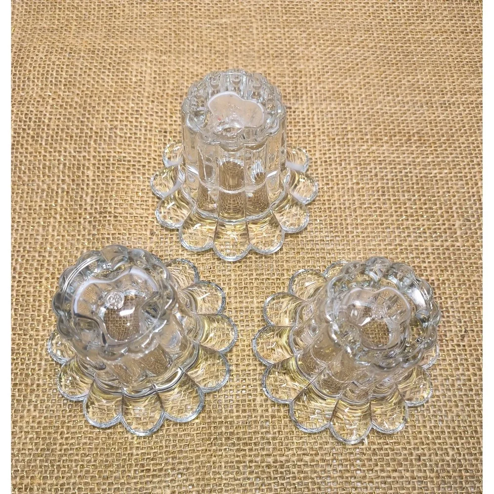 3 Vintage Borgonovo Italy Glass Scalloped Flower Petal Taper Stick Candle Holder